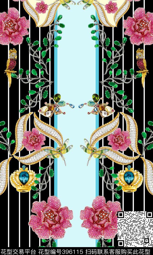 珠宝定位印花 - 396115 - 欧洲 珠宝 - 数码印花花型 － 女装花型设计 － 瓦栏