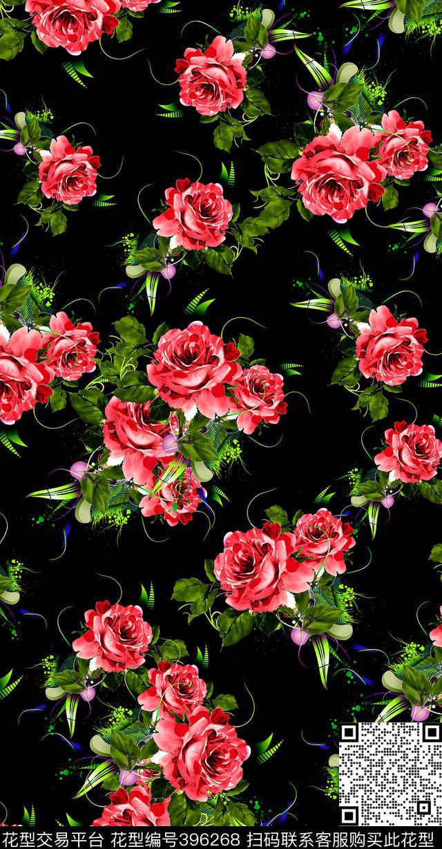 欧美韩最新花型-1 - 396268 - 欧美韩 花卉 - 数码印花花型 － 床品花型设计 － 瓦栏