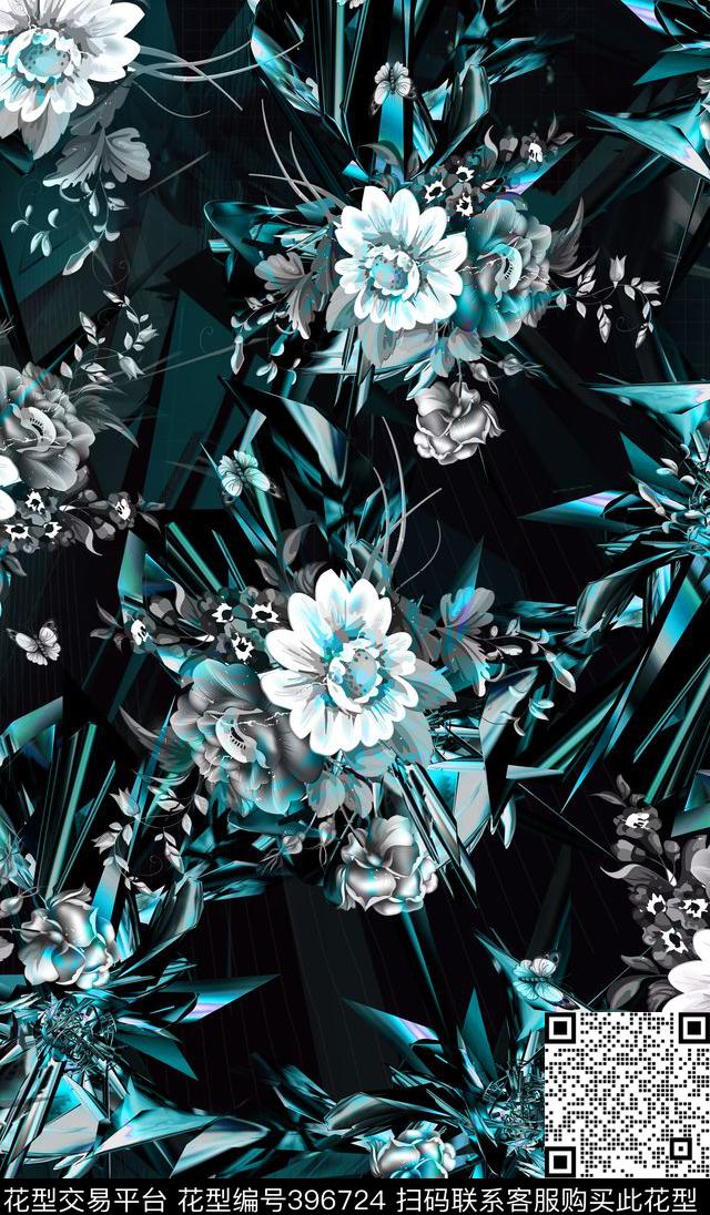 121001-a - 396724 - 科技 花卉 植物花卉 - 数码印花花型 － 女装花型设计 － 瓦栏