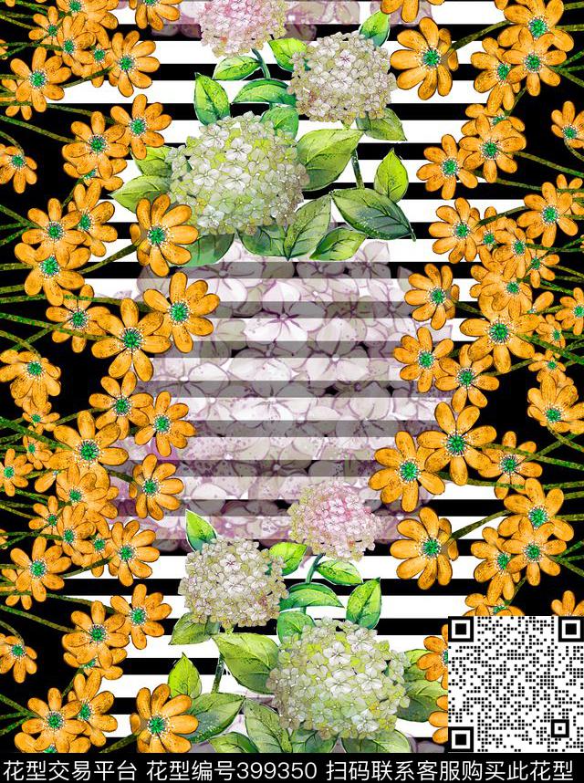 时尚数码定位花型 - 399350 - 抽象 花卉 - 数码印花花型 － 女装花型设计 － 瓦栏