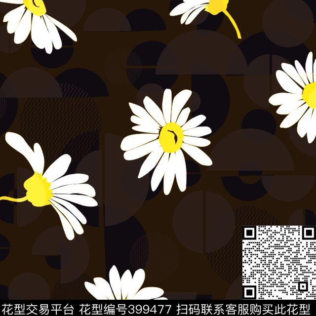 小菊花 - 399477 - 几何底纹 菊花 清新 - 传统印花花型 － 女装花型设计 － 瓦栏