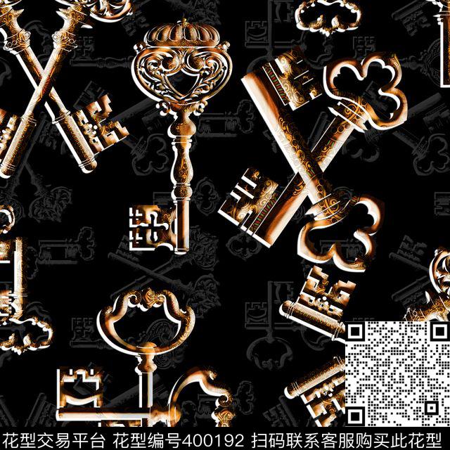 潮流男装几何复钥匙组合 - 400192 - 抽象 几何 钥匙 - 数码印花花型 － 女装花型设计 － 瓦栏