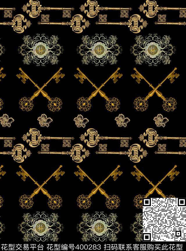  	大牌男装钥匙1 - 400283 - 时尚 钥匙 四方连续 - 数码印花花型 － 女装花型设计 － 瓦栏