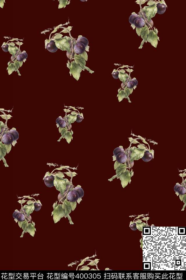 水果 - 400305 - 葡萄 水果 - 传统印花花型 － 女装花型设计 － 瓦栏