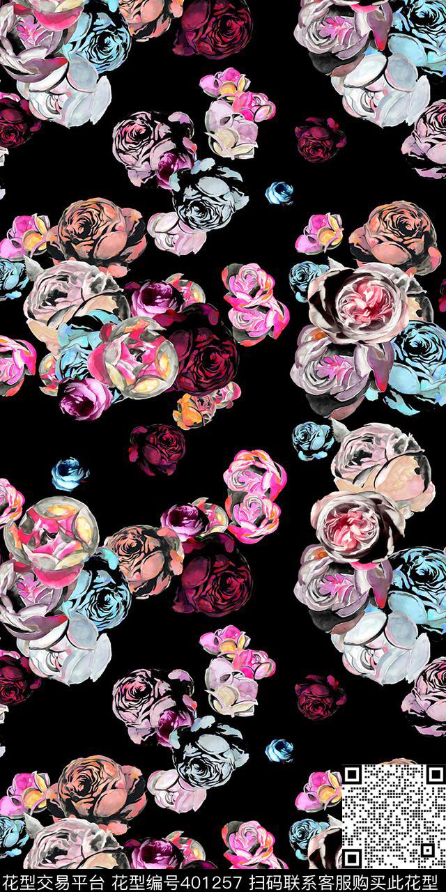 抽象花卉 - 401257 - 抽象 花卉 手绘 - 数码印花花型 － 女装花型设计 － 瓦栏
