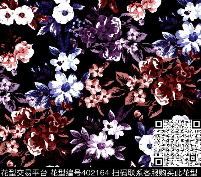 花卉 - 402164 - 2015 花卉 大牌街 - 传统印花花型 － 女装花型设计 － 瓦栏