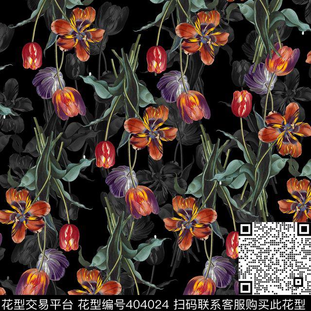 复古花 - 404024 - 花 格子 绿叶 - 数码印花花型 － 女装花型设计 － 瓦栏