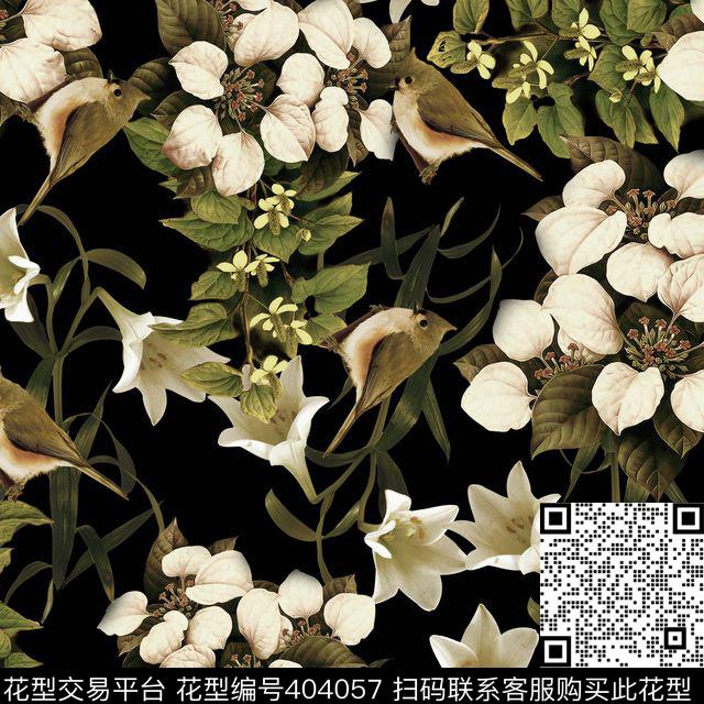 男装叶子鸟 - 404057 - 抽象 动物 叶子 - 数码印花花型 － 女装花型设计 － 瓦栏