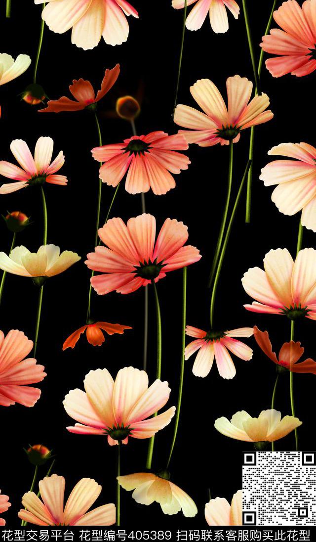 2015012002-a - 405389 - 花卉 格桑 植物花卉 - 数码印花花型 － 女装花型设计 － 瓦栏