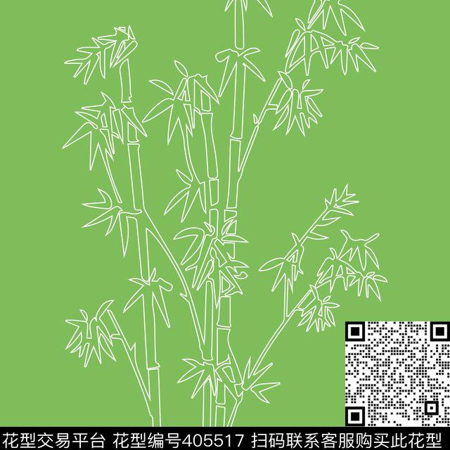 竹子Bamboo - 405517 - 竹子 Bamboo 植物 - 传统印花花型 － 女装花型设计 － 瓦栏