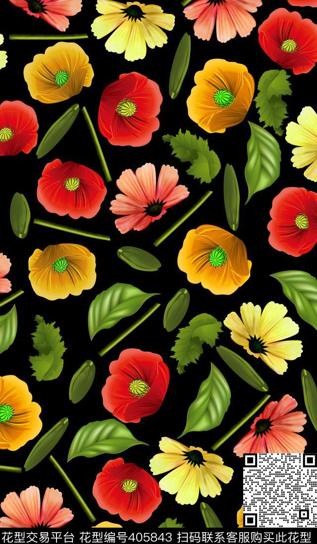 2015012104-a - 405843 - 清新 碎花 植物花卉 - 数码印花花型 － 女装花型设计 － 瓦栏