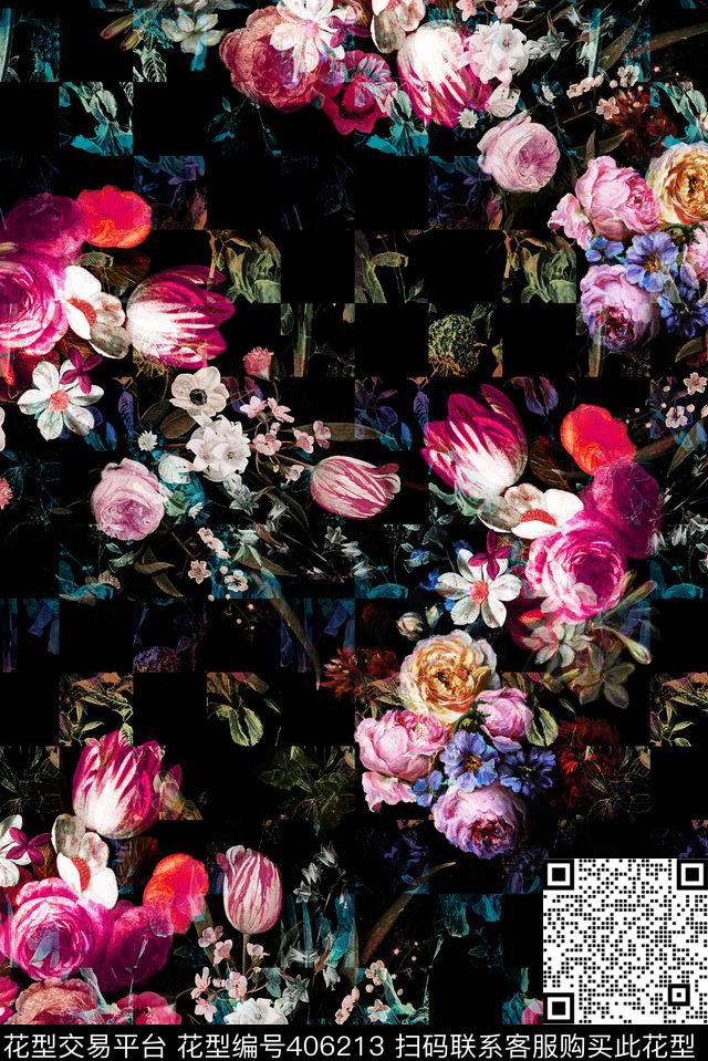 数码高大上档次 - 406213 - 油画花卉 花卉组合 中老年 - 数码印花花型 － 女装花型设计 － 瓦栏