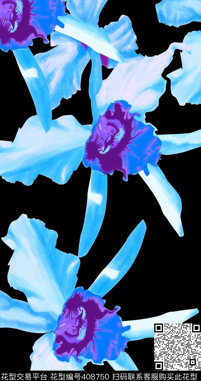 紫兰花 - 408750 - 紫兰花 手绘 - 传统印花花型 － 女装花型设计 － 瓦栏