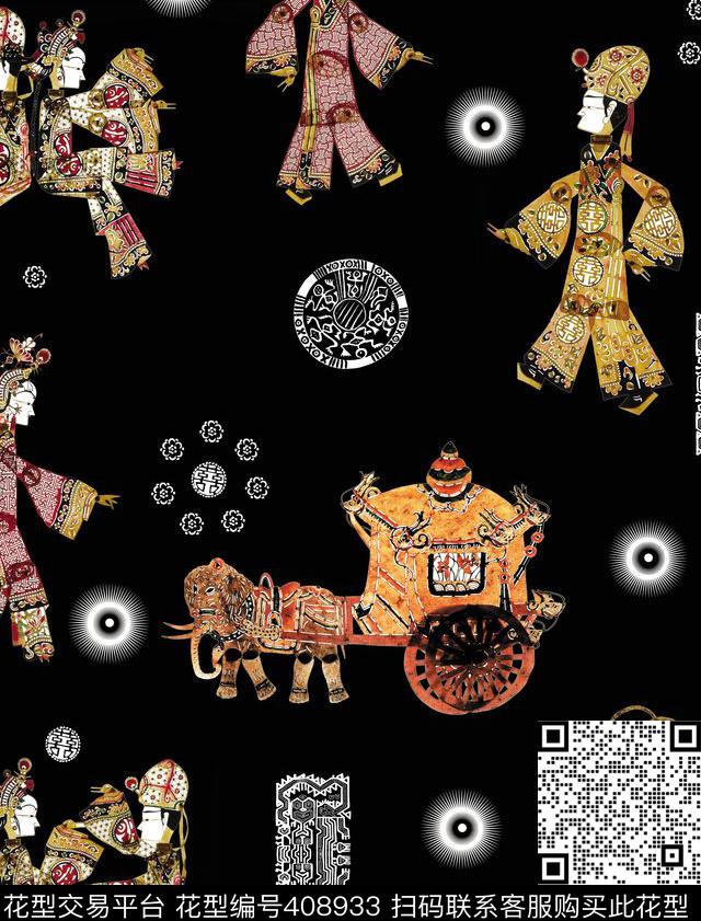 中国风之皮影系列1 - 408933 - 中国风 皮影人物 民族风 - 数码印花花型 － 女装花型设计 － 瓦栏