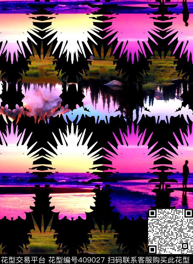 暮色之恋 - 409027 - 抽象 意境 景色 - 数码印花花型 － 女装花型设计 － 瓦栏