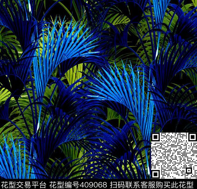 棕榈 - 409068 - 热带 棕榈 - 传统印花花型 － 女装花型设计 － 瓦栏