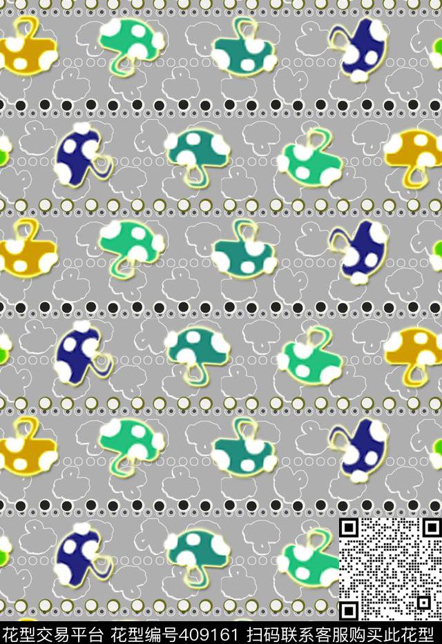 针织布-蘑菇 - 409161 - 汗布 卡通 蘑菇 - 传统印花花型 － 其他花型设计 － 瓦栏
