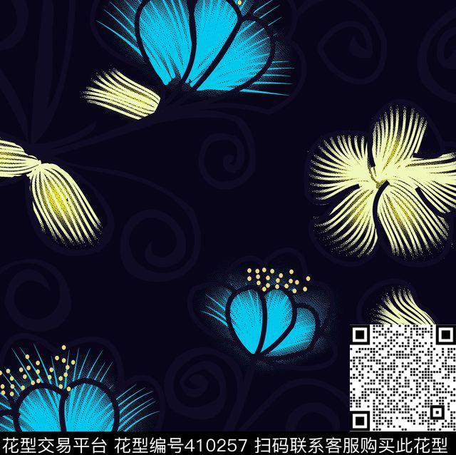 蓝色小花.jpg - 410257 - 花卉 男装 时尚 - 传统印花花型 － 女装花型设计 － 瓦栏