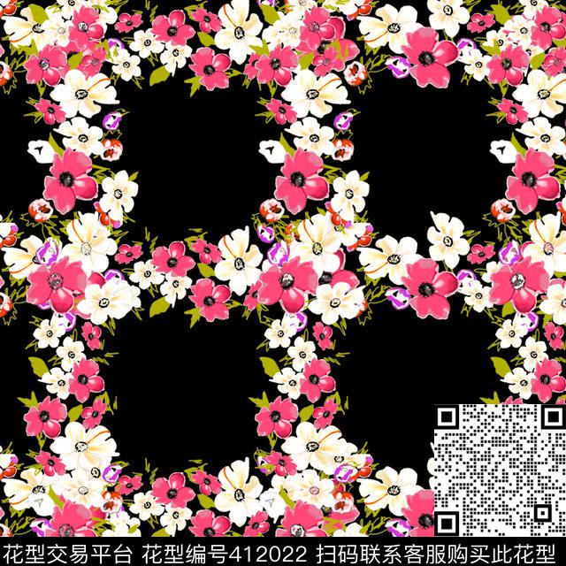 玫瑰花4 - 412022 - 玫瑰花4 - 传统印花花型 － 女装花型设计 － 瓦栏