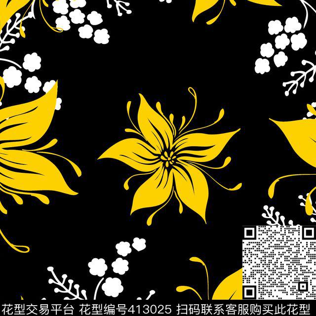 花卉系列 服装家纺通用 - 413025 - 抽象 传统花卉系列 - 传统印花花型 － 床品花型设计 － 瓦栏