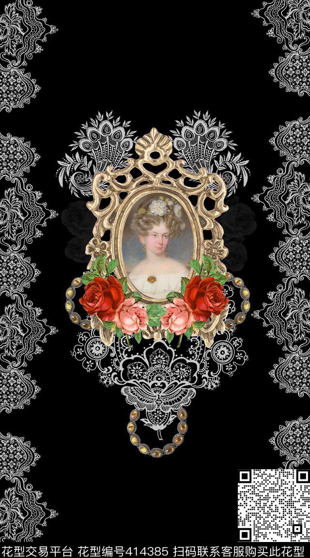 油画  定位 服装 - 414385 - 欧式 古典 油画 - 数码印花花型 － 女装花型设计 － 瓦栏