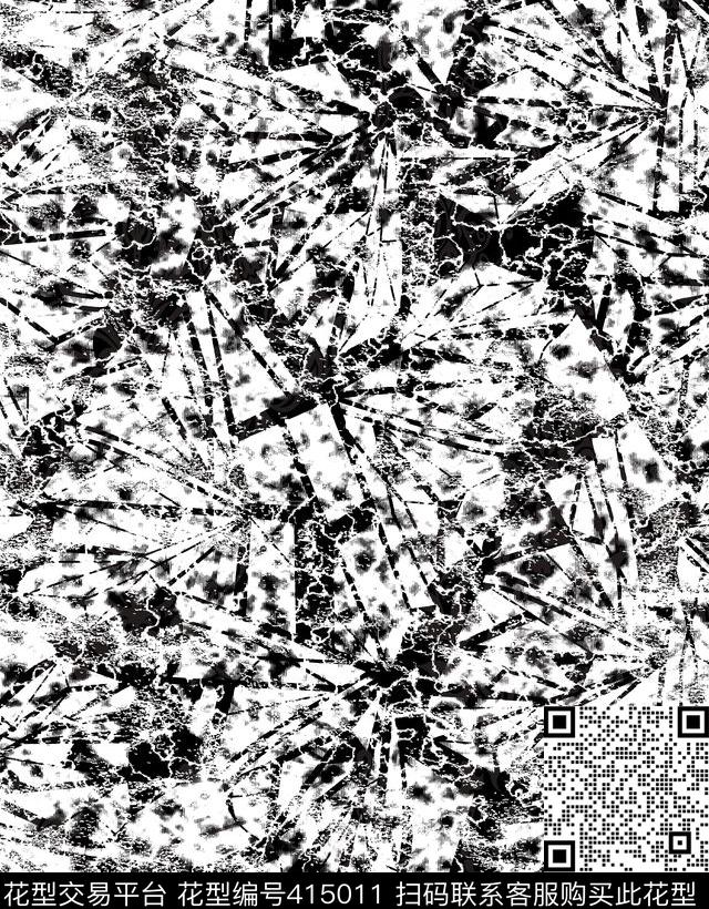 潮流个性几何玻璃碎片黑白男装花型 - 415011 - 玻璃碎片 潮流个性 黑白 - 传统印花花型 － 男装花型设计 － 瓦栏