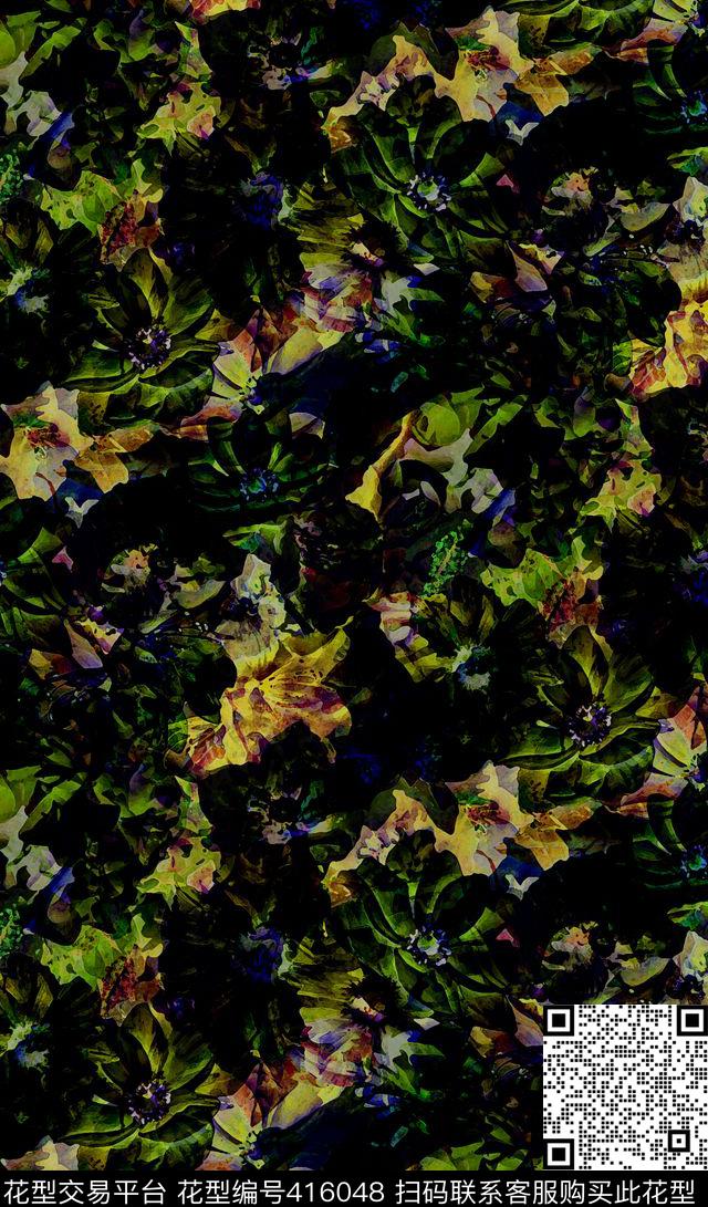 花卉印花壁纸地毯服装花型家纺花型图案 - 416048 - 抽象 花卉 优雅清新 - 数码印花花型 － 男装花型设计 － 瓦栏