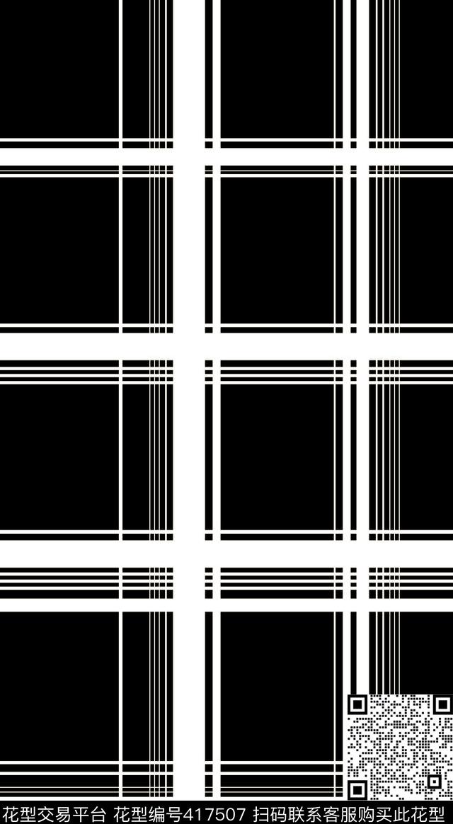 黑底白线 - 417507 - 黑底白线 - 传统印花花型 － 女装花型设计 － 瓦栏