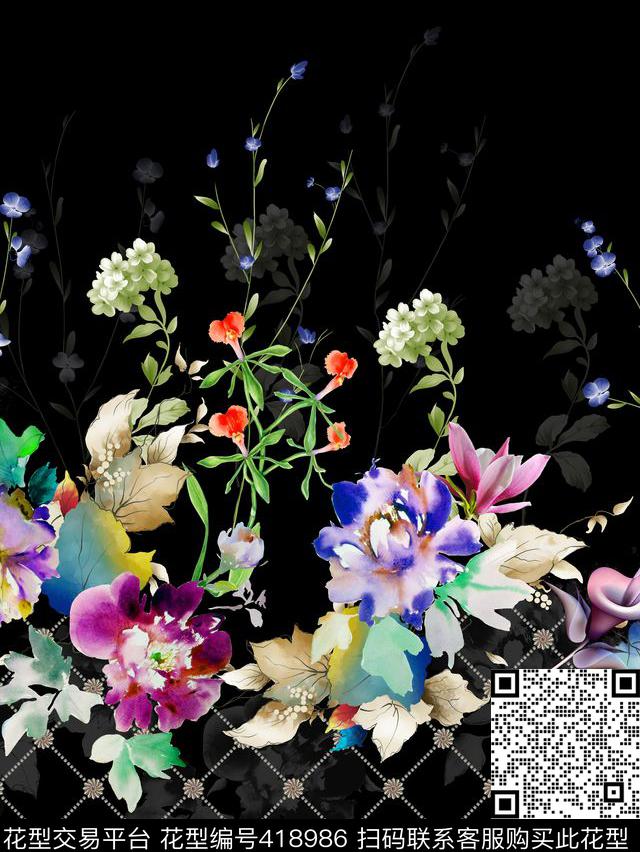CD0172 - 418986 - 花朵 植物 几何 - 数码印花花型 － 女装花型设计 － 瓦栏