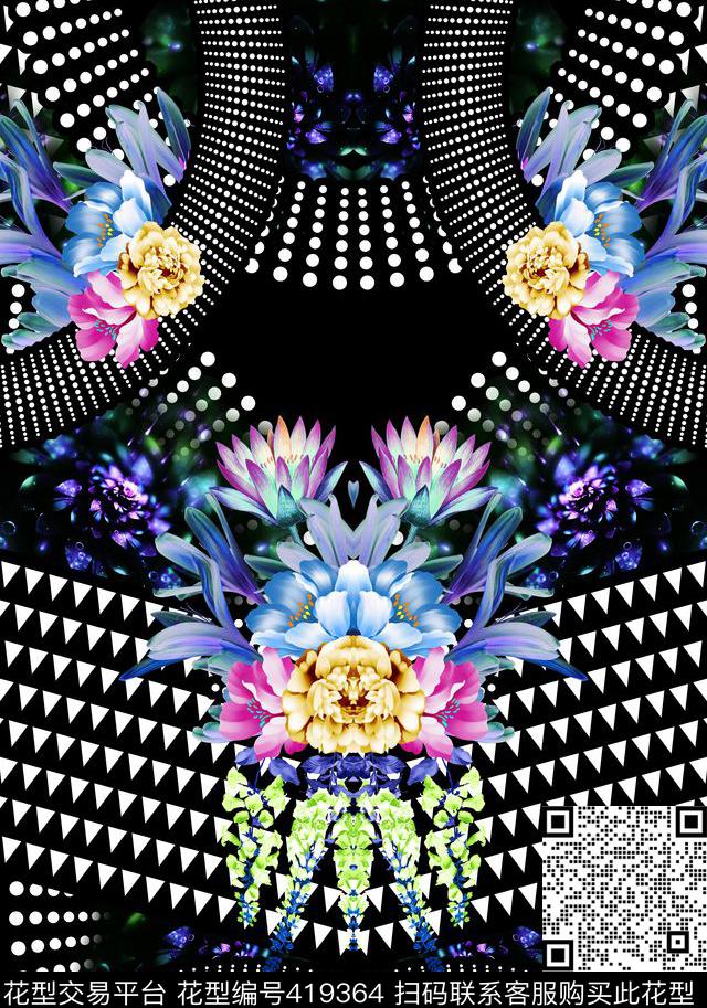 CD0153 - 419364 - 抽象 几何 花瓣 - 数码印花花型 － 女装花型设计 － 瓦栏