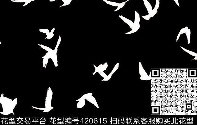白飞鸟 - 420615 - 白飞鸟 鸟 动物 - 传统印花花型 － 女装花型设计 － 瓦栏