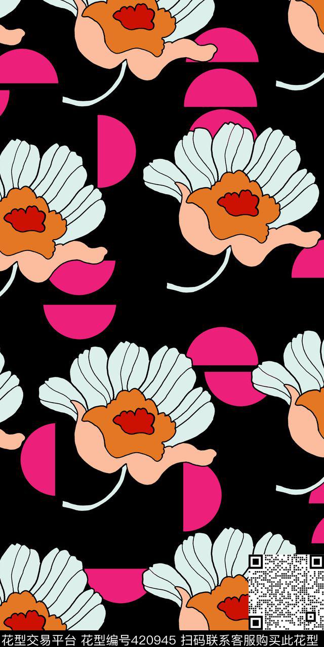 清新花型3 - 420945 - 简单 大牌 抽象花卉 - 传统印花花型 － 女装花型设计 － 瓦栏