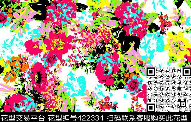 花夲 - 422334 - 百花争艳 流行时尚 中国风 - 传统印花花型 － 女装花型设计 － 瓦栏
