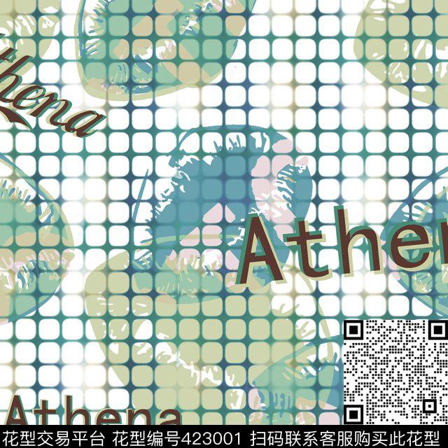 Athena吻印 - 423001 - Athena 唇印 格子 - 数码印花花型 － 女装花型设计 － 瓦栏