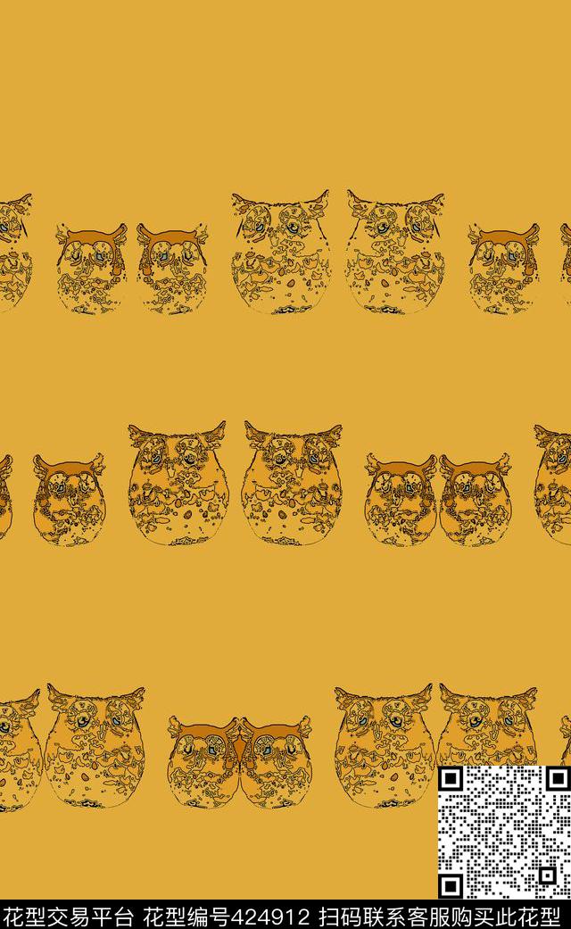 条纹艺象 - 424912 - 动物 多色 猫头鹰 - 数码印花花型 － 女装花型设计 － 瓦栏