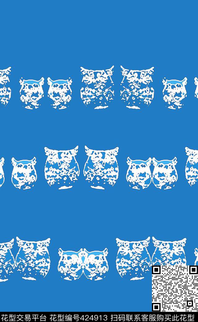 条纹艺象 - 424913 - 动物 多色 猫头鹰 - 数码印花花型 － 女装花型设计 － 瓦栏