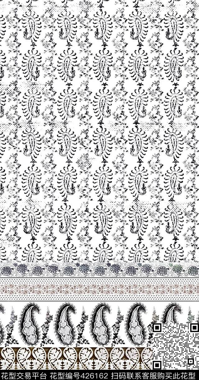 单边民族腰果佩斯利 - 426162 - 单边民族腰果佩斯利 - 传统印花花型 － 女装花型设计 － 瓦栏