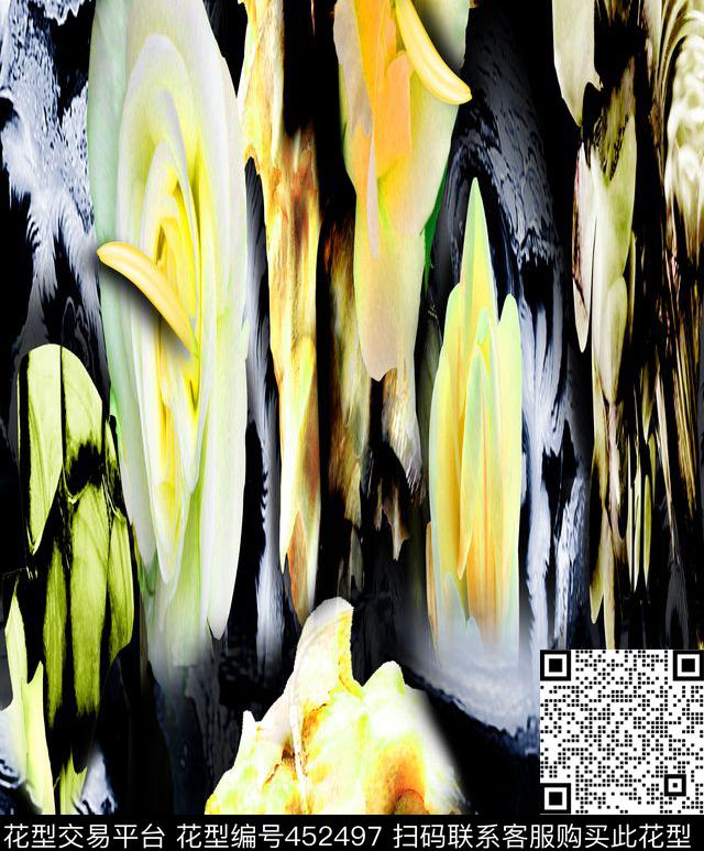 抽象花朵X6A1女装 短裙花型 女装面料 抽象 花 玫瑰 - 452497 - 花 抽象 欧美 - 数码印花花型 － 女装花型设计 － 瓦栏