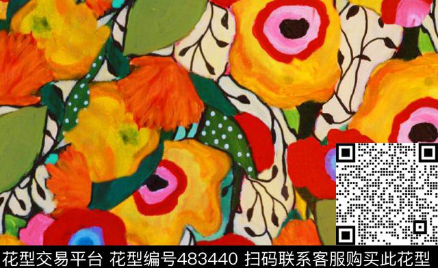 抽象手绘花朵女装家纺匹布 - 483440 - 抽象 家纺 女装 - 数码印花花型 － 沙发布花型设计 － 瓦栏