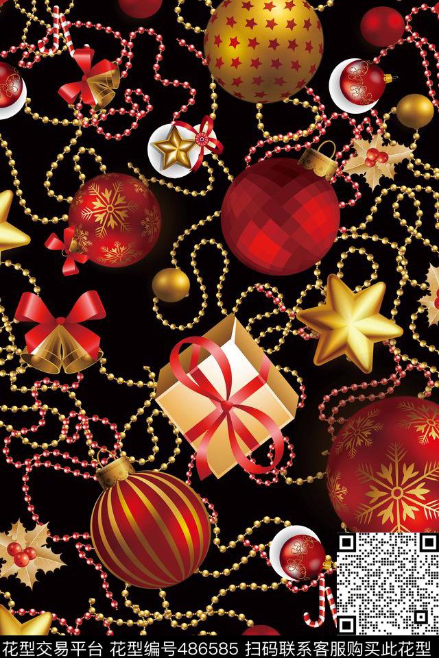 欧美时尚圣诞系列印花2 - 486585 - 潮流时尚大牌 圣诞礼物元素 珠宝链条 - 数码印花花型 － 其他花型设计 － 瓦栏