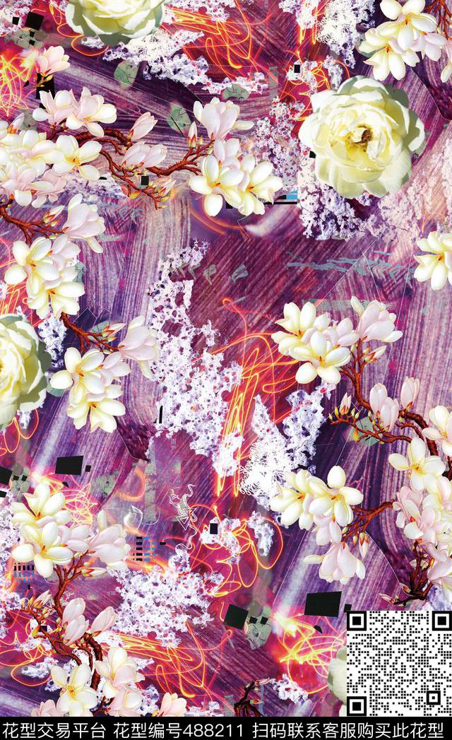 潮流大牌时尚抽象风景花卉印花 - 488211 - 花卉 潮流时尚 抽象自然纹理霜露冰柱 - 数码印花花型 － 其他花型设计 － 瓦栏