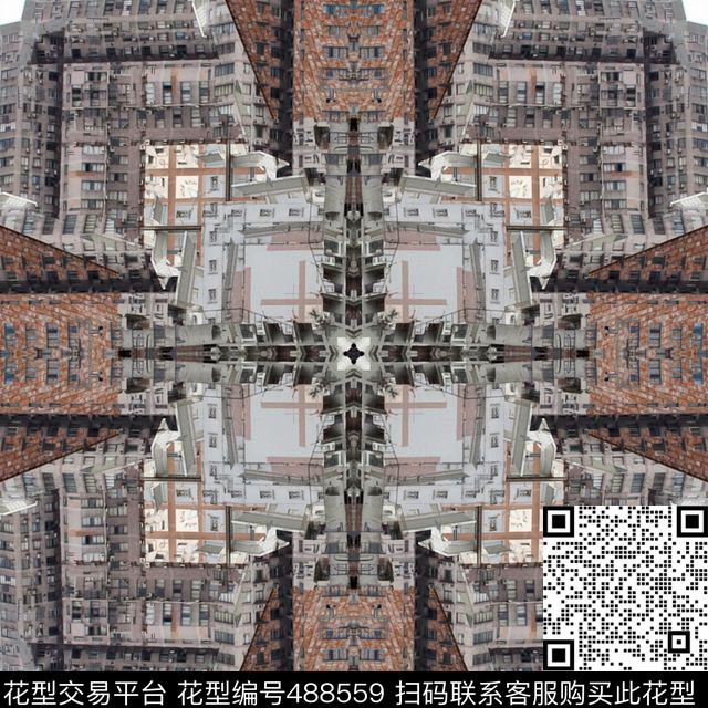 魔幻都市 - 488559 - 抽象 建筑 十字形 - 数码印花花型 － 床品花型设计 － 瓦栏