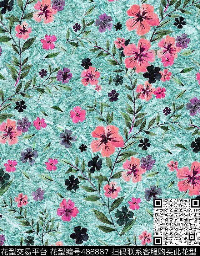 复古 石纹小碎花 花卉组合 沙发布 家纺 夹克 羽绒服 花型 - 488887 - 复古 花卉 夹克 - 数码印花花型 － 沙发布花型设计 － 瓦栏