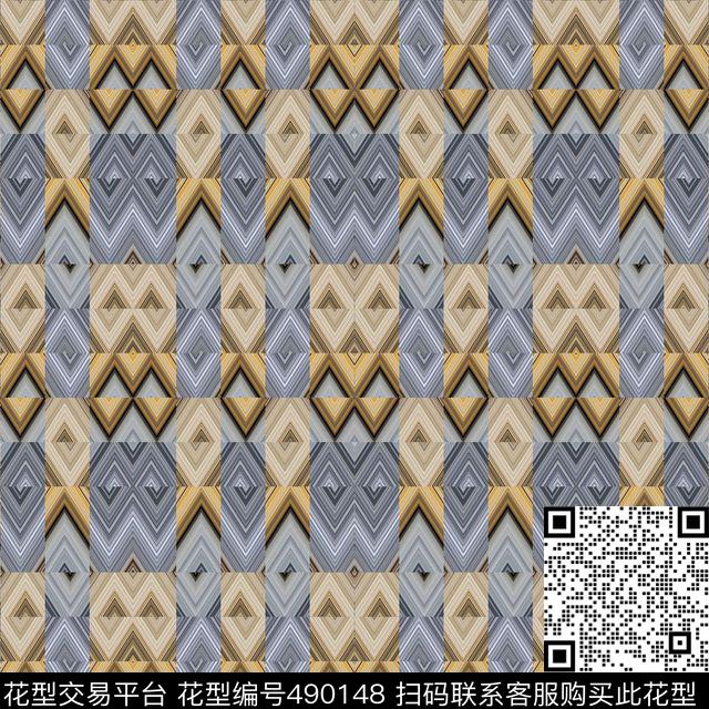 潮起潮落 - 490148 - 抽象 格子 灰色 - 数码印花花型 － 沙发布花型设计 － 瓦栏