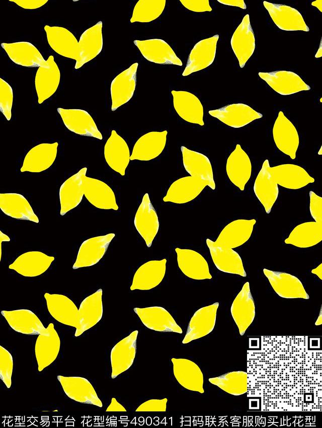 柠檬 - 490341 - 黄 蔬菜水果 吃 数码印花 沙发布 服装 家纺 - 传统印花花型 － 沙发布花型设计 － 瓦栏