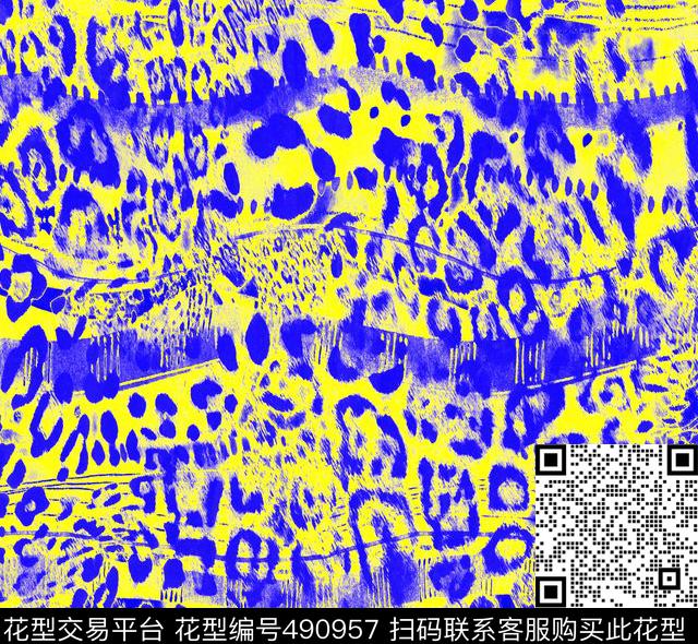 纹 - 490957 - 豹纹 抽象 时尚 - 传统印花花型 － 女装花型设计 － 瓦栏