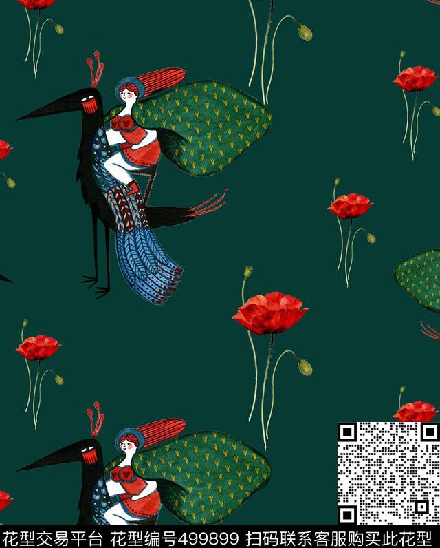 小红帽的奇幻之旅 - 499899 - 小红帽 卡通 动物 - 数码印花花型 － 沙发布花型设计 － 瓦栏