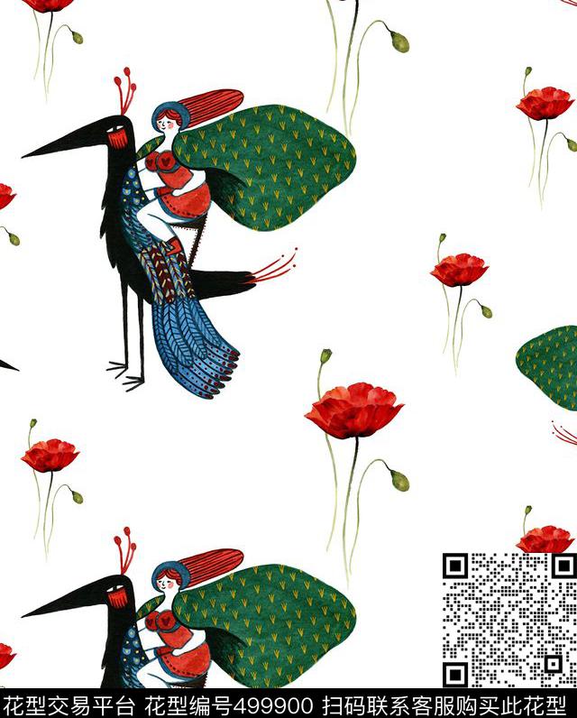 小红帽的奇幻之旅 - 499900 - 小红帽 卡通 动物 - 数码印花花型 － 女装花型设计 － 瓦栏