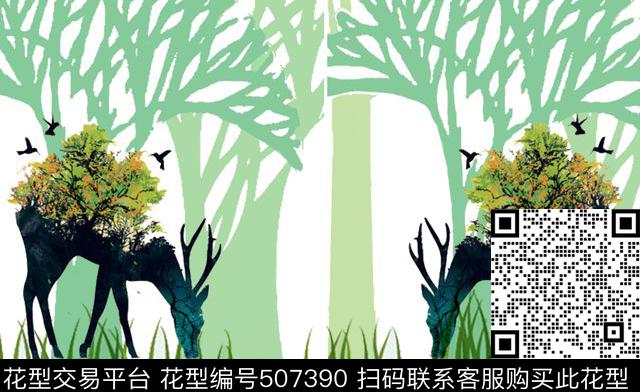 复古潮流森林鹿 - 507390 - 潮流时尚大牌 鹿 女装箱包 - 数码印花花型 － 女装花型设计 － 瓦栏
