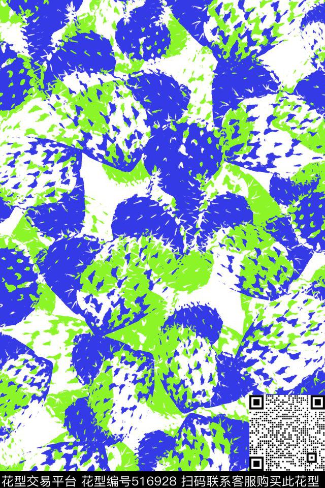 时尚潮流大牌传统抽象仙人掌双色印花 - 516928 - 潮流 衬衫 抽象 - 传统印花花型 － 女装花型设计 － 瓦栏